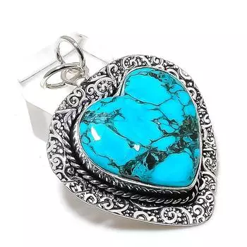 Ювелирный кулон из стерлингового серебра 925 пробы с натуральной тибетской бирюзой 1,89 дюйма F4y70