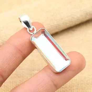 Ювелирный кулон из стерлингового серебра 925 пробы с мистическим топазом ручной работы для свадебного подарка 1.75 Inches белый