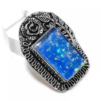 Ювелирный кулон из стерлингового серебра 925 пробы с натуральным синим тройным опалом 1,69 дюйма p8j70