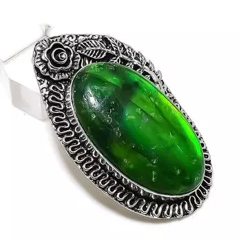 Ювелирный кулон из стерлингового серебра 925 пробы с натуральным зеленым лабрадором 2,32 дюйма f4L59
