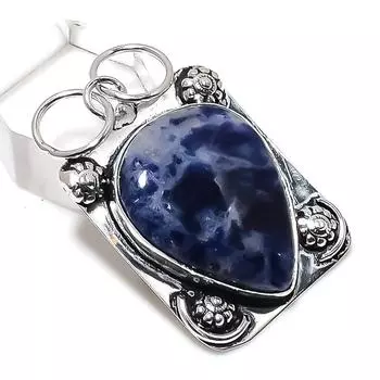 Ювелирный кулон из стерлингового серебра 925 пробы с натуральным драгоценным камнем содалитом 1,85 дюйма y1p52