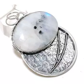 Ювелирный кулон из стерлингового серебра 925 пробы с натуральным радужным лунным камнем 2,36 дюйма g6V13
