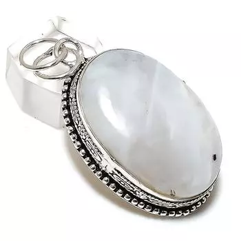 Ювелирный кулон из стерлингового серебра 925 пробы с натуральным радужным лунным камнем 2,17 дюйма f2q48