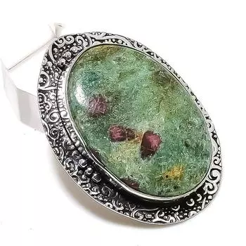 Ювелирный кулон из стерлингового серебра 925 пробы с натуральным рубином и фукситом 1,89 дюйма q8z47