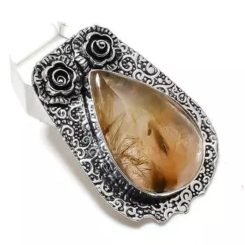 Ювелирный кулон из стерлингового серебра 925 пробы с натуральным золотым рутилом 1,89 дюйма Z8P95