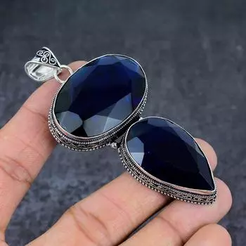 Ювелирный кулон из стерлингового серебра 925 пробы с натуральным лондонским голубым топазом 3,35 дюйма G0w15