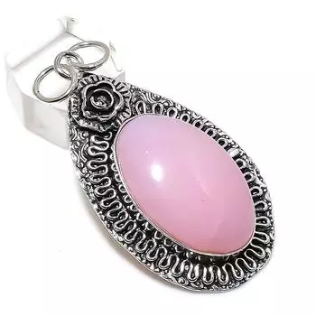 Ювелирный кулон из стерлингового серебра 925 пробы с натуральным розовым кварцем 2,40 дюйма v7n87