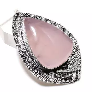 Ювелирный кулон из стерлингового серебра 925 пробы с натуральным розовым кварцем 2,25 дюйма a3o45