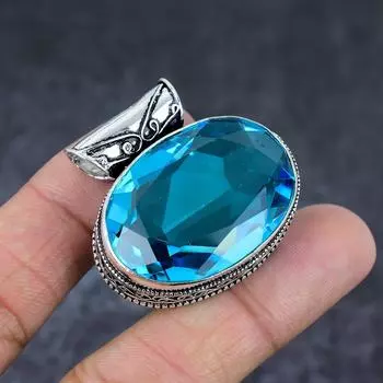 Ювелирный кулон из стерлингового серебра 925 пробы с натуральным швейцарским голубым топазом 1,50 дюйма m2s32