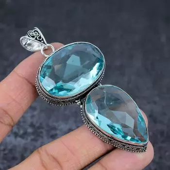 Ювелирный кулон из стерлингового серебра 925 пробы с натуральным швейцарским голубым топазом 3,43 дюйма V4C54