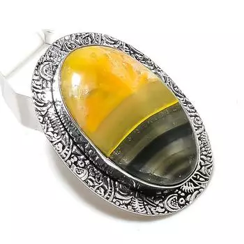 Ювелирный кулон из стерлингового серебра 925 пробы с яшмой из натурального шмеля 1,85 дюйма D0f39