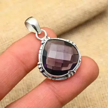 Ювелирный кулон из стерлингового серебра 925 пробы с аметистом ручной работы для свадебного подарка 1.5 Inches фиолетовый