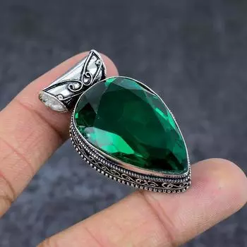 Ювелирный кулон из стерлингового серебра 925 пробы с натуральным хромдиопсидом 1,97 дюйма d0S99