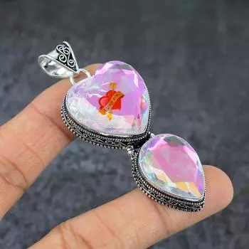 Ювелирный кулон из стерлингового серебра 925 пробы с натуральным мистическим топазом 2,96 дюйма B1J78