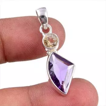 Ювелирный кулон из стерлингового серебра 925 пробы с натуральным аметистом и цитрином 1,25 дюйма e1e33