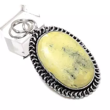 Ювелирный кулон из стерлингового серебра 925 пробы с натуральным желтым бирюзовым камнем 2,17 дюйма A3R61
