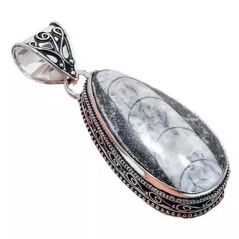 Ювелирный кулон из стерлингового серебра 925 пробы с драгоценным камнем Orthoceras Fossil 2,17 дюйма AH-875 2.2 чёрный