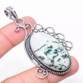 Ювелирный кулон из стерлингового серебра 925 пробы с древовидным агатом 2,80 дюйма z4C87 белый