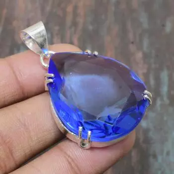 Ювелирный кулон из стерлингового серебра 925 пробы ручной работы с драгоценным камнем из швейцарского синего топаза Foe Her 1.77 Inches синий