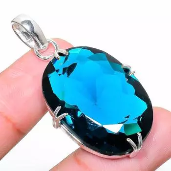 Ювелирный кулон из стерлингового серебра 925 пробы с кварцем ручной работы, 1,89 дюйма, n0f13 синий