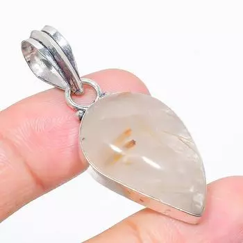 Ювелирный кулон из стерлингового серебра 925 пробы с золотым рутилом 1,89 дюйма A0I76 золотистый