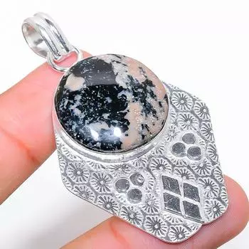 Ювелирный кулон из стерлингового серебра 925 пробы с медовым дендритным камнем ручной работы 2,36 дюйма O3h41 мёд