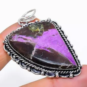 Ювелирный кулон из стерлингового серебра 925 пробы с натуральным пурпуритом 2,44 дюйма V8s91