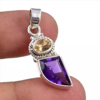 Ювелирный кулон из стерлингового серебра 925 пробы с натуральным аметистом и цитрином 1,25 дюйма s8j26