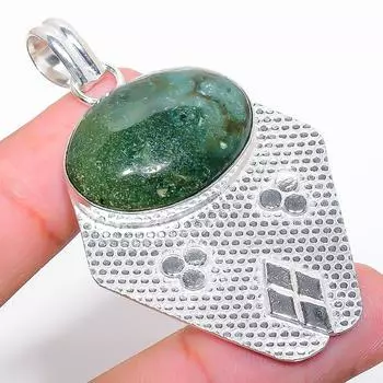 Ювелирный кулон из стерлингового серебра 925 пробы с индийским агатом, 2,44 дюйма, y4B19 зелёный