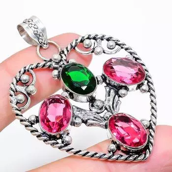 Ювелирный кулон из стерлингового серебра 925 пробы с розовым рубиллитом и диопсидом 2,56 дюйма y9M03 розовый