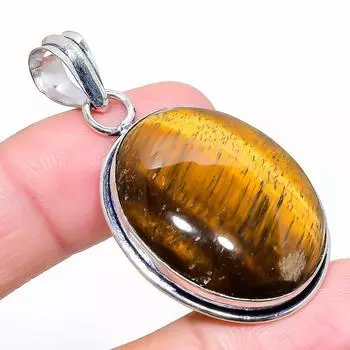 Ювелирный кулон из стерлингового серебра 925 пробы с драгоценным камнем «Тигровый глаз» 1,97 дюйма U3p12 жёлтый
