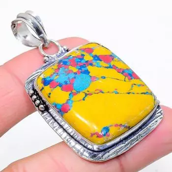 Ювелирный кулон из стерлингового серебра 925 пробы с мозаикой из яшмы 2,17 дюйма v0r06 жёлтый