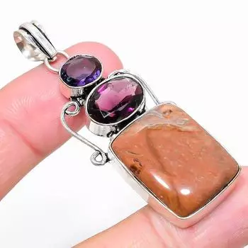Ювелирный кулон из стерлингового серебра 925 пробы с мукаитом и аметистом 2,40 дюйма n4G22 красный