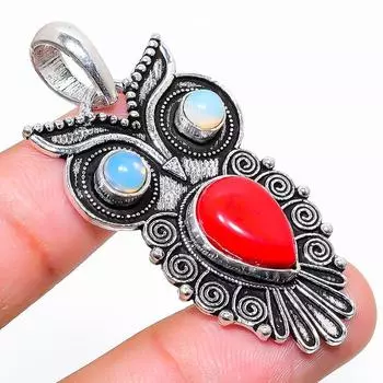 Ювелирный кулон из стерлингового серебра 925 пробы с красным кораллом и опалом, 2,01 дюйма, d3d12 красный