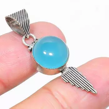 Ювелирный кулон из стерлингового серебра 925 пробы с синим халцедоном 1,50 дюйма A8V12 оранжевый