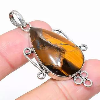 Ювелирный кулон из стерлингового серебра 925 пробы с драгоценным камнем «Тигровый глаз» 2,09 дюйма i3j19 жёлтый