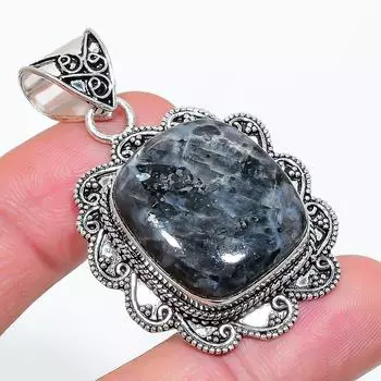 Ювелирный кулон из стерлингового серебра 925 пробы с натуральным ларвикитом 2,05 дюйма C1P72