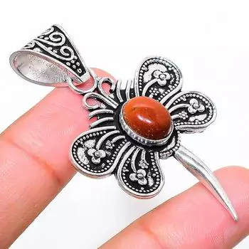 Ювелирный кулон из стерлингового серебра 925 пробы с красным солнечным камнем 2,25 дюйма R8I51 красный