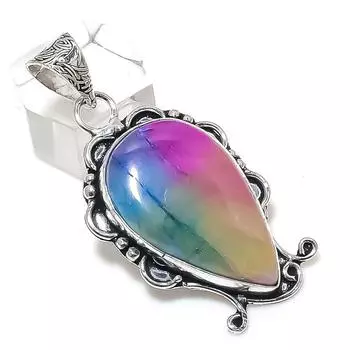 Ювелирный кулон из стерлингового серебра 925 пробы с радужным солнечным кварцевым драгоценным камнем 2,05 дюйма h8S50