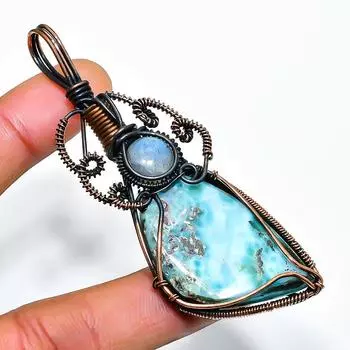 Ювелирный кулон Republic Larimar, Moonstone, медная проволока, 2,96 дюйма 2.96 синий