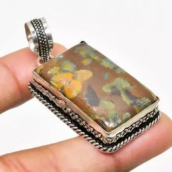 Ювелирный кулон ручной работы из бамбуковой яшмы с серебряным покрытием 925 пробы 2,00 дюйма 2.00 коричневый