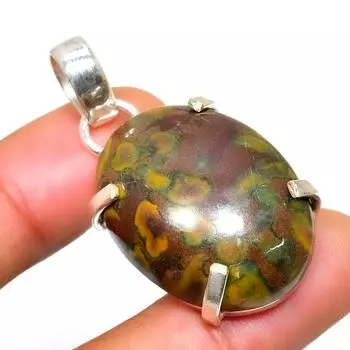 Ювелирный кулон ручной работы из бамбуковой яшмы 925 пробы с посеребренным покрытием 1,70 дюйма 1.70 коричневый