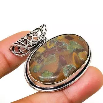 Ювелирный кулон ручной работы из бамбуковой яшмы с серебряным покрытием 925 пробы 1,32 дюйма 1.32 коричневый