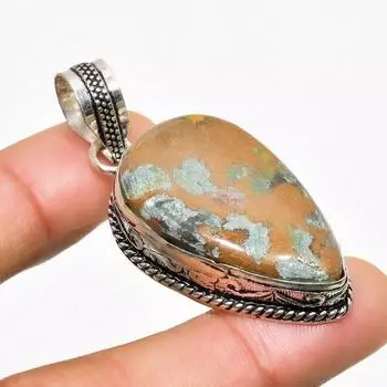 Ювелирный кулон ручной работы из бамбуковой яшмы с серебряным покрытием 925 пробы 2,00 дюйма 2.00 коричневый