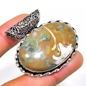 Ювелирный кулон ручной работы из бамбуковой яшмы 925 пробы с посеребренным покрытием 1,51 дюйма 1.51 коричневый