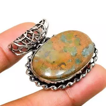 Ювелирный кулон ручной работы из бамбуковой яшмы с серебряным покрытием 925 пробы 1,25 дюйма 1.25 коричневый