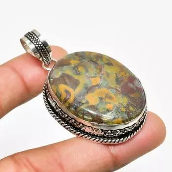 Ювелирный кулон ручной работы из бамбуковой яшмы с серебряным покрытием 925 пробы 2,08 дюйма 2.08 коричневый