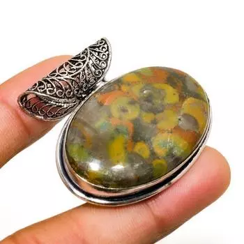 Ювелирный кулон ручной работы из бамбуковой яшмы с серебряным покрытием 925 пробы 1,51 дюйма 1.51 коричневый