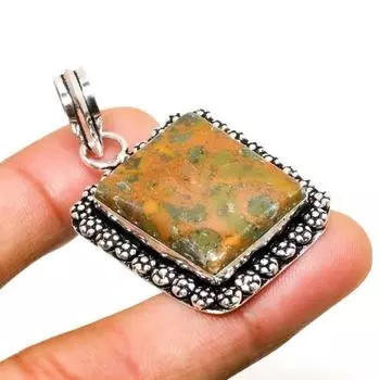 Ювелирный кулон ручной работы из бамбуковой яшмы с серебряным покрытием 925 пробы 1,89 дюйма 1.89 коричневый