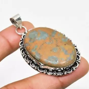 Ювелирный кулон ручной работы из бамбуковой яшмы с серебряным покрытием 925 пробы 2,08 дюйма 2.08 коричневый